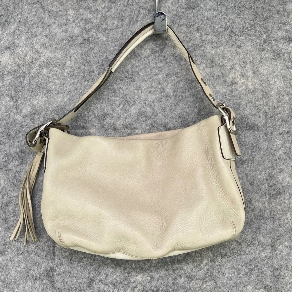 Coach Legacy Hobo Bag Womens Medium Cream Pebble Leather Tassel F04S-1429 Duffel